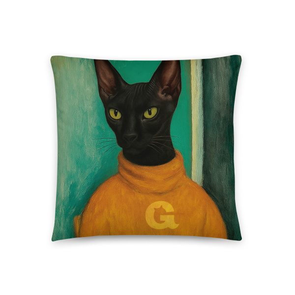 Turtleneck Cat Pillow – Green Black Cat Throw Pillow for Stylish Lounging - Image 2