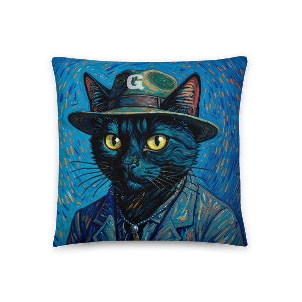 Van Gogh Cat Pillow – Artistic Blue Black Cat Throw Pillow - Image 2