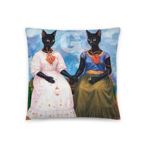 Frida Cat Pillow – Bold Black Cat Throw Pillow with Artistic Flair