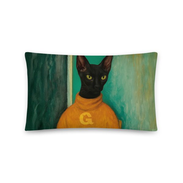 Turtleneck Cat Pillow – Green Black Cat Throw Pillow for Stylish Lounging - Image 3
