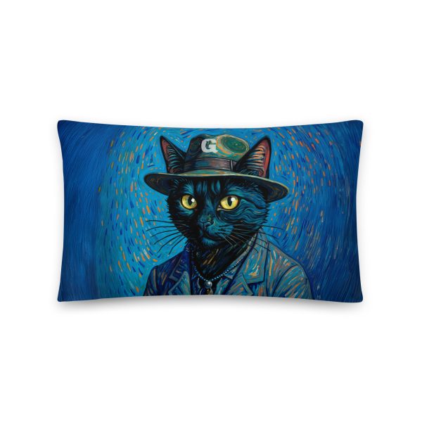 Van Gogh Cat Pillow – Artistic Blue Black Cat Throw Pillow - Image 3
