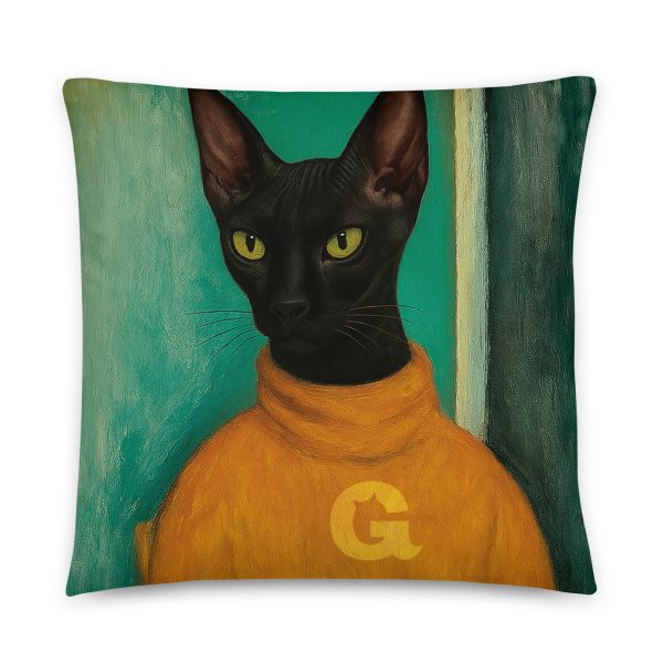 Turtleneck Cat Pillow – Green Black Cat Throw Pillow for Stylish Lounging - Image 6