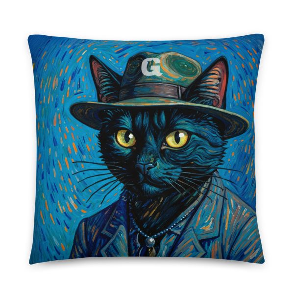 Van Gogh Cat Pillow – Artistic Blue Black Cat Throw Pillow - Image 5