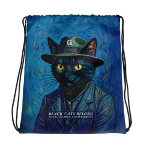 Van Gogh Cat Drawstring Bag – Artistic Black Cat Backpack