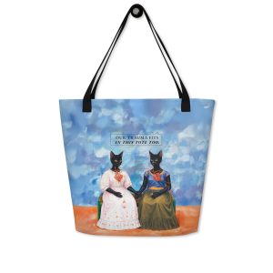 Frida Cat Tote Bag – Bold Cat Lover Tote with Pocket and Emotional Capacity