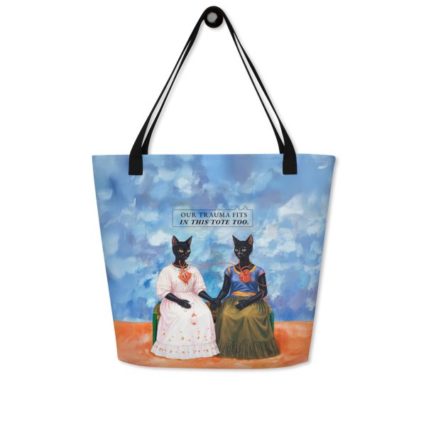 Frida Cat Tote Bag – Bold Cat Lover Tote with Pocket and Emotional Capacity
