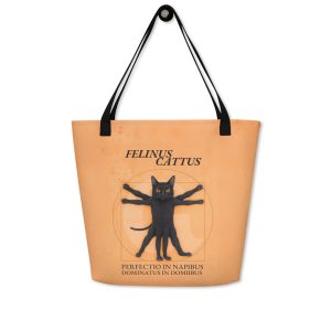 Vitruvian Cat Tote Bag – Funny Yellow Cat Tote with Pocket