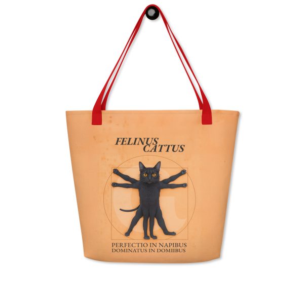 Vitruvian Cat Tote Bag – Funny Yellow Cat Tote with Pocket - Image 2