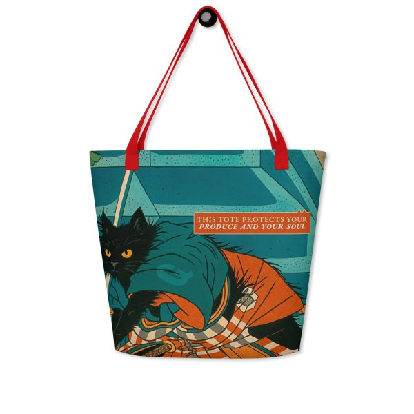 Samurai Cat Tote Bag – Funny Large Tote with Pocket for Cat Lovers - Image 2