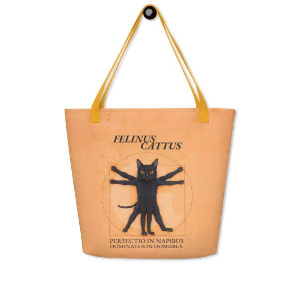 Vitruvian Cat Tote Bag – Funny Yellow Cat Tote with Pocket - Image 3