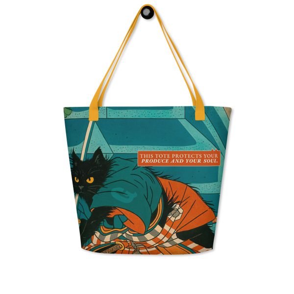 Samurai Cat Tote Bag – Funny Large Tote with Pocket for Cat Lovers - Image 3