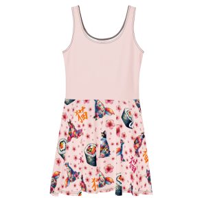 Kawaii Cat Chaos Skater Dress – All-Over Print Sushi Cat Dress