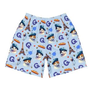Parisian Paws All-Over Print Cat Shorts – Unisex Athletic