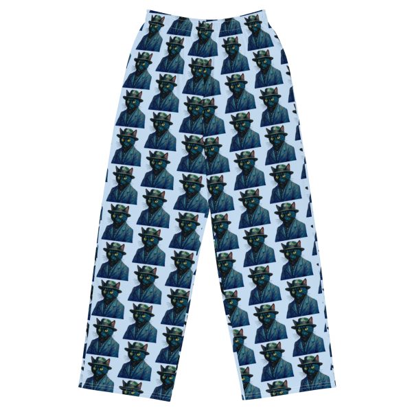 Van Gogh Cat Unisex Wide-Leg Pants – Artistic Black Cat Loungewear