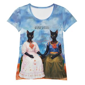 Complicated Cat Women’s Tee – Frida-Inspired All-Over Print Shirt