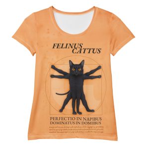 Vitruvian Cat Women’s Tee – All-Over Funny Renaissance Shirt