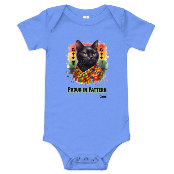 Proud in Pattern Baby Onesie – Kente-Inspired Black Cat Bodysuit - Image 2