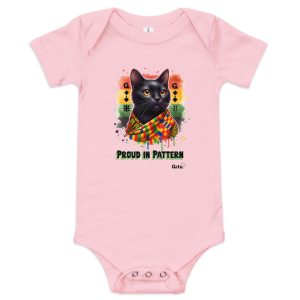 Proud in Pattern Baby Onesie – Kente-Inspired Black Cat Bodysuit