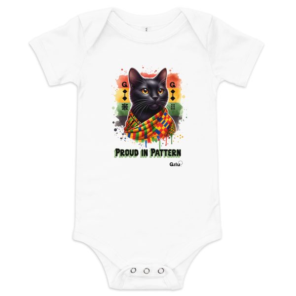 Proud in Pattern Baby Onesie – Kente-Inspired Black Cat Bodysuit - Image 4