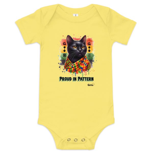 Proud in Pattern Baby Onesie – Kente-Inspired Black Cat Bodysuit - Image 5
