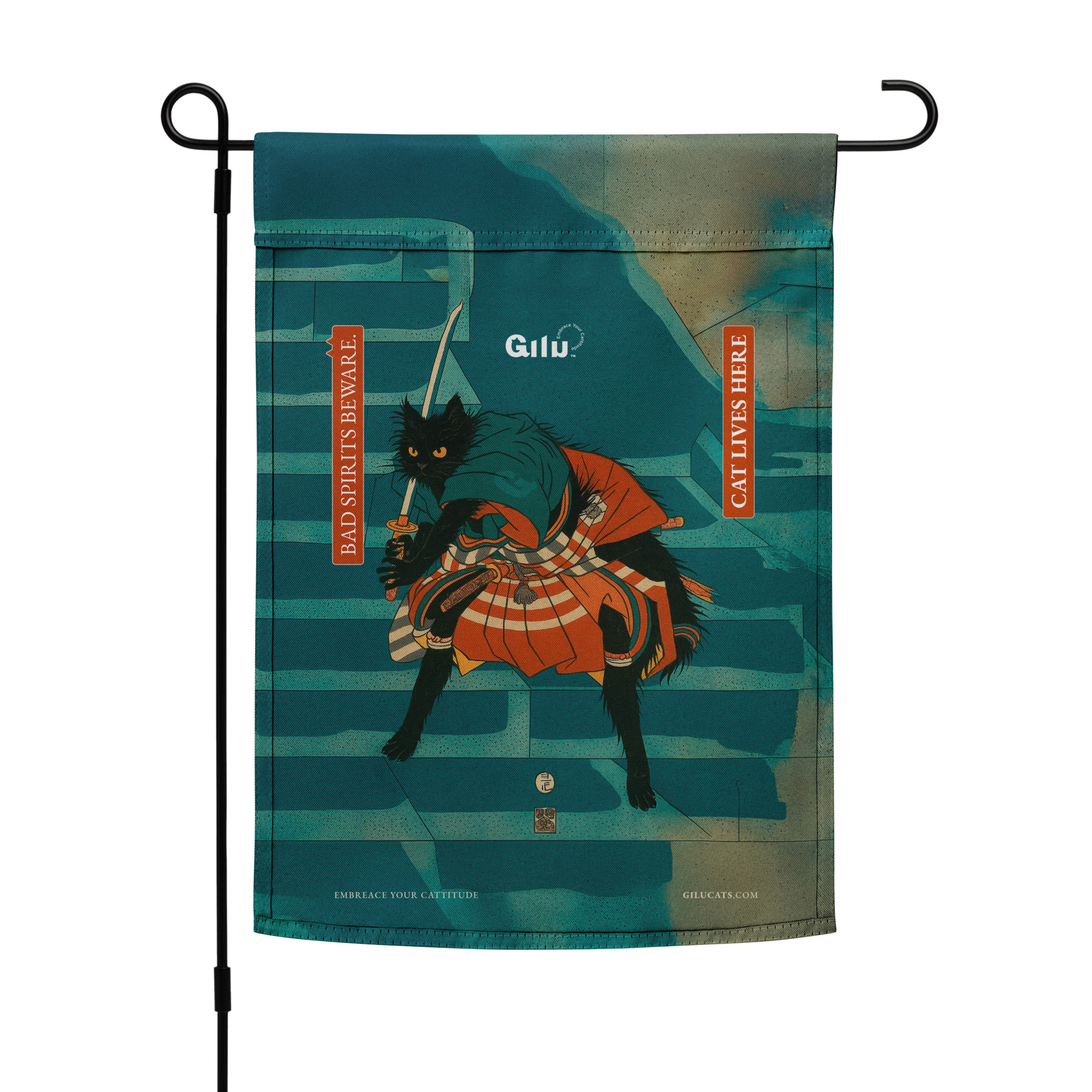 Samurai Cat Garden Flag – TNVR Awareness Flag with QR Code - Image 2