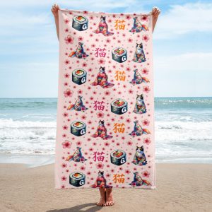 Japanese-Inspired Cat Sushi Sublimated Towel
