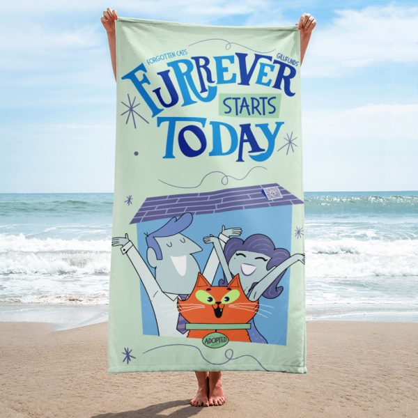 Furrever Starts Today Cat Rescue Towel – Unisex Blue-Green Beach Towel