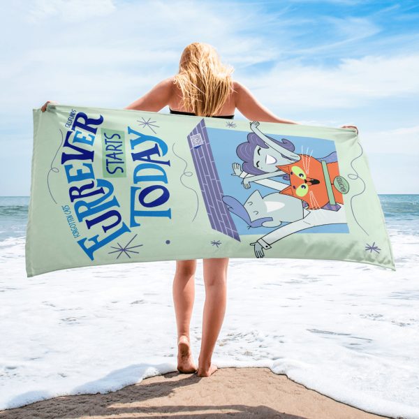 Furrever Starts Today Cat Rescue Towel – Unisex Blue-Green Beach Towel - Image 2