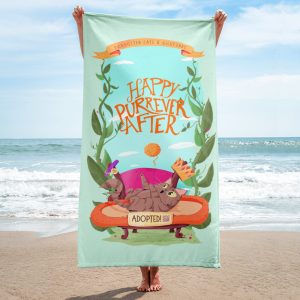 Happy Purrever After Cat Rescue Towel – Mint Green Beach Throw