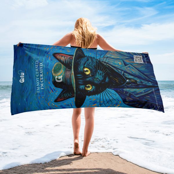 Van Gogh Cat Towel – Artistic Rescue Support Towel with QR Code - Image 2