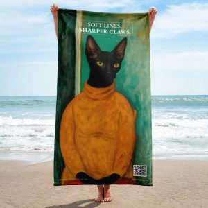Turtleneck Cat Towel – Funny Sublimated Towel with TNVR QR Code