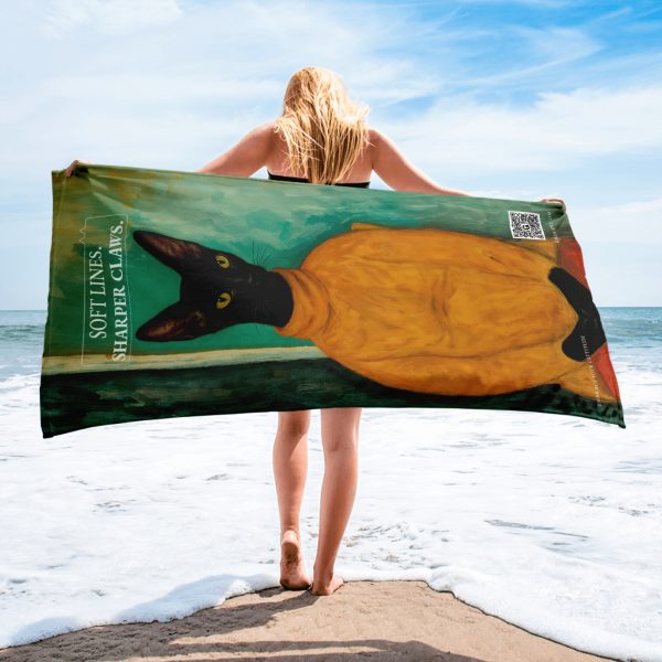 Turtleneck Cat Towel – Funny Sublimated Towel with TNVR QR Code - Image 2