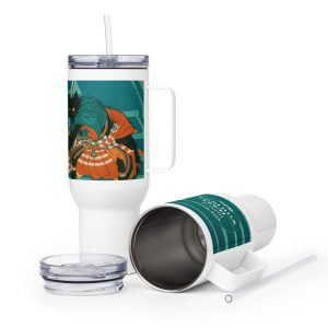 Samurai Cat Travel Mug – Warrior Cat Tumbler with Handle