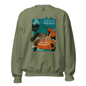 Samurai Cat Sweatshirt – Funny Black Cat Crewneck for Treat Givers