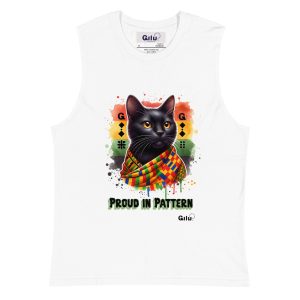 Proud in Pattern Cat Muscle Shirt – African Heritage Cat Lover Gift