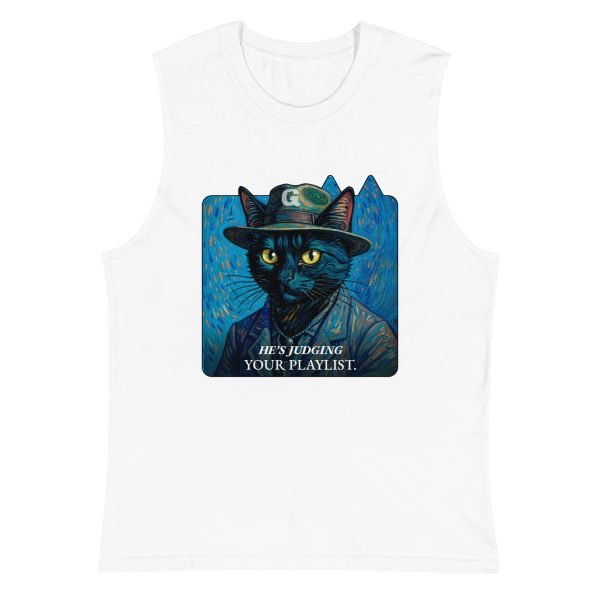 Judgy Cat Muscle Shirt – Van Gogh Style Funny Gym Tank - Image 2