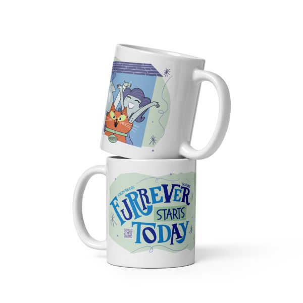 Furrever Starts Today Cat Rescue Mug – White Glossy Ceramic Cup - BLUE - Image 2