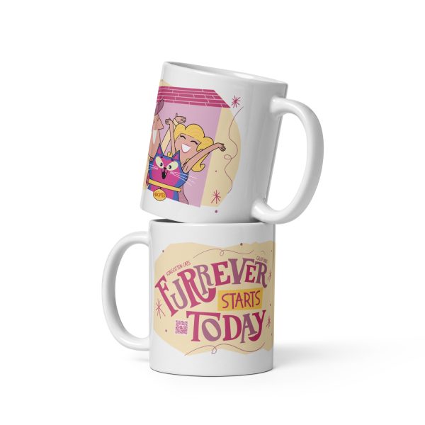 Furrever Starts Today Cat Rescue Mug – White Glossy Ceramic Cup - PINK - Image 2