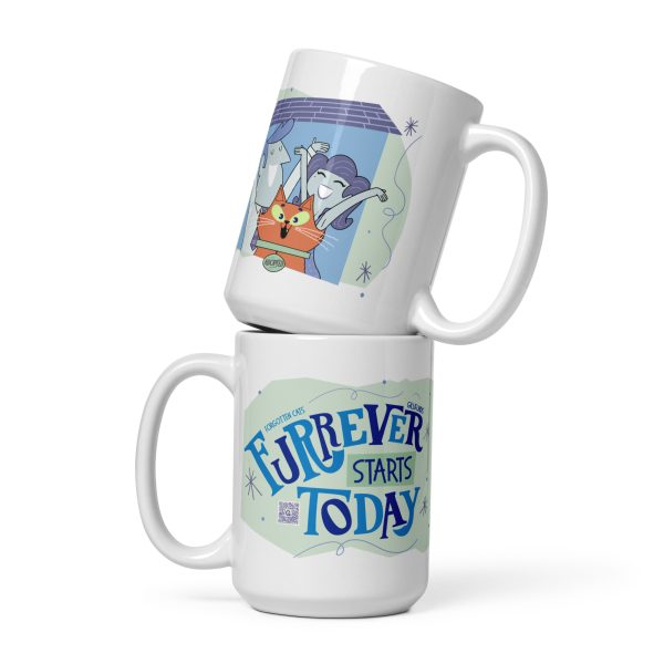 Furrever Starts Today Cat Rescue Mug – White Glossy Ceramic Cup - BLUE - Image 3