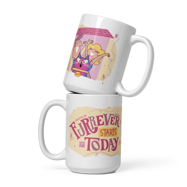 Furrever Starts Today Cat Rescue Mug – White Glossy Ceramic Cup - PINK - Image 3
