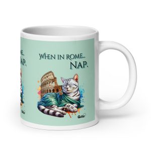 When in Rome Nap Mug – Funny Cat Lover Coffee Cup, Roman Cat Design