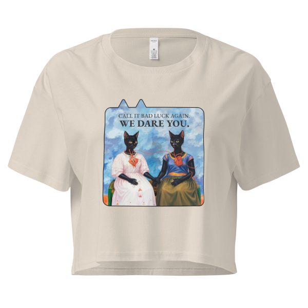 Black Cat Crop Top – Frida Style “We Dare You” Statement Tee - Image 2
