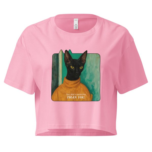 Smarter Cat Crop Top – Black Cat Turtleneck Sass Tee - Image 2