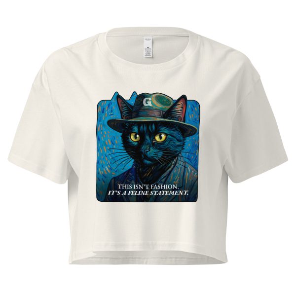 Feline Statement Crop Top – Van Gogh Style Black Cat Tee - Image 4