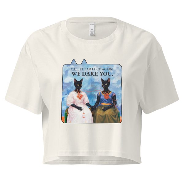 Black Cat Crop Top – Frida Style “We Dare You” Statement Tee - Image 4