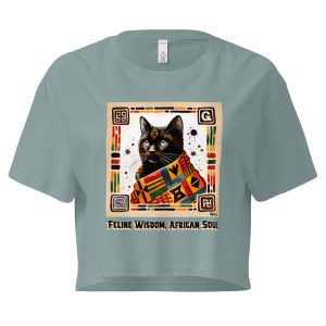 Feline Wisdom Crop Top – African-Inspired Cat Shirt for Women
