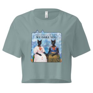 Black Cat Crop Top – Frida Style “We Dare You” Statement Tee