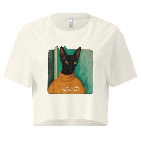 Smarter Cat Crop Top – Black Cat Turtleneck Sass Tee - Image 3
