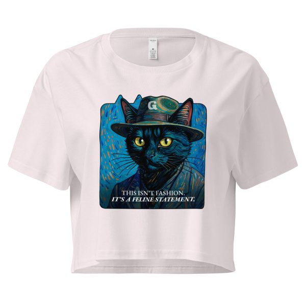 Feline Statement Crop Top – Van Gogh Style Black Cat Tee - Image 3