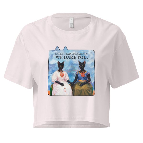 Black Cat Crop Top – Frida Style “We Dare You” Statement Tee - Image 3